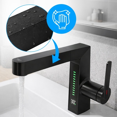 BATERIA UMYWALKOWA STOJĄCA ŁAZIENKOWA Z WYCIĄGANĄ WYLEWKĄ LIDIA-BL CZARNA LED