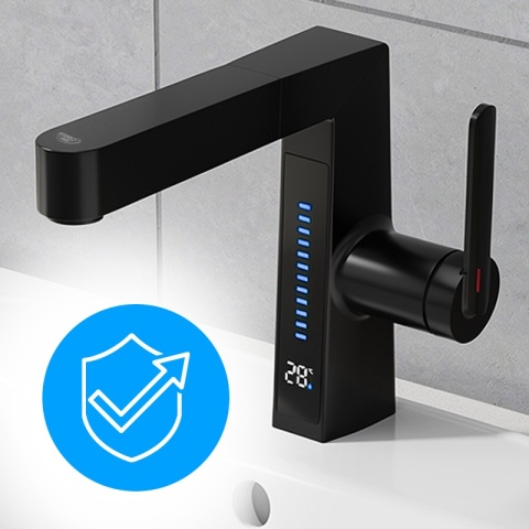 BATERIA UMYWALKOWA STOJĄCA ŁAZIENKOWA Z WYCIĄGANĄ WYLEWKĄ LIDIA-BL CZARNA LED