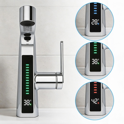 BATERIA UMYWALKOWA STOJĄCA ŁAZIENKOWA Z WYCIĄGANĄ WYLEWKĄ LIDIA-CH CHROM LED