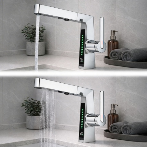 BATERIA UMYWALKOWA STOJĄCA ŁAZIENKOWA Z WYCIĄGANĄ WYLEWKĄ LIDIA-CH CHROM LED