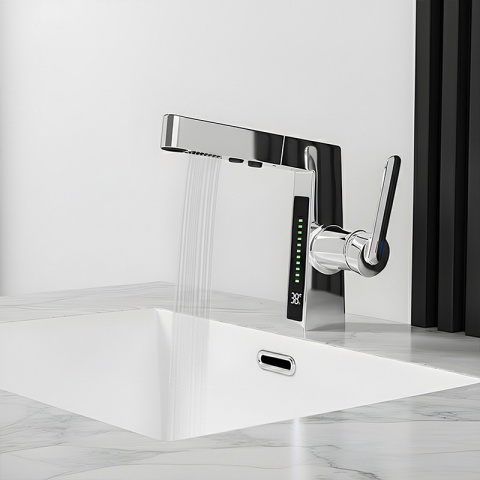 BATERIA UMYWALKOWA STOJĄCA ŁAZIENKOWA Z WYCIĄGANĄ WYLEWKĄ LIDIA-CH CHROM LED