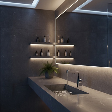 BATERIA UMYWALKOWA STOJĄCA ŁAZIENKOWA Z WYCIĄGANĄ WYLEWKĄ LIDIA-CH CHROM LED