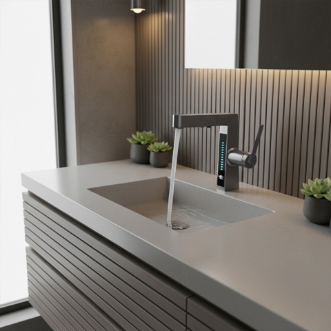 BATERIA UMYWALKOWA STOJĄCA ŁAZIENKOWA Z WYCIĄGANĄ WYLEWKĄ LIDIA-GR SZARA LED