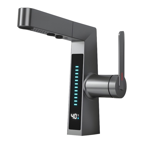 BATERIA UMYWALKOWA STOJĄCA ŁAZIENKOWA Z WYCIĄGANĄ WYLEWKĄ LIDIA-GR SZARA LED