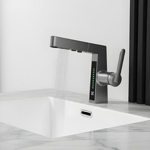 BATERIA UMYWALKOWA STOJĄCA ŁAZIENKOWA Z WYCIĄGANĄ WYLEWKĄ LIDIA-GR SZARA LED