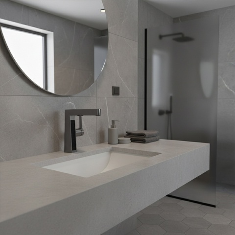 BATERIA UMYWALKOWA STOJĄCA ŁAZIENKOWA Z WYCIĄGANĄ WYLEWKĄ LIDIA-GR SZARA LED