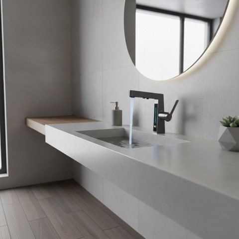 BATERIA UMYWALKOWA STOJĄCA ŁAZIENKOWA Z WYCIĄGANĄ WYLEWKĄ LIDIA-GR SZARA LED