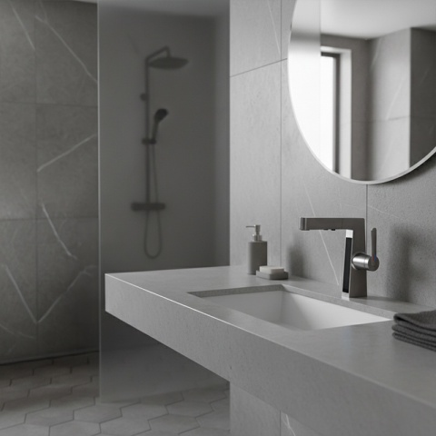 BATERIA UMYWALKOWA STOJĄCA ŁAZIENKOWA Z WYCIĄGANĄ WYLEWKĄ LIDIA-GR SZARA LED