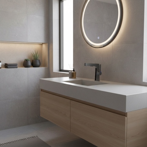 BATERIA UMYWALKOWA STOJĄCA ŁAZIENKOWA Z WYCIĄGANĄ WYLEWKĄ LIDIA-GR SZARA LED