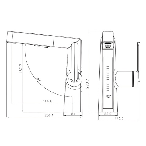 BATERIA UMYWALKOWA STOJĄCA ŁAZIENKOWA Z WYCIĄGANĄ WYLEWKĄ LIDIA-GR SZARA LED