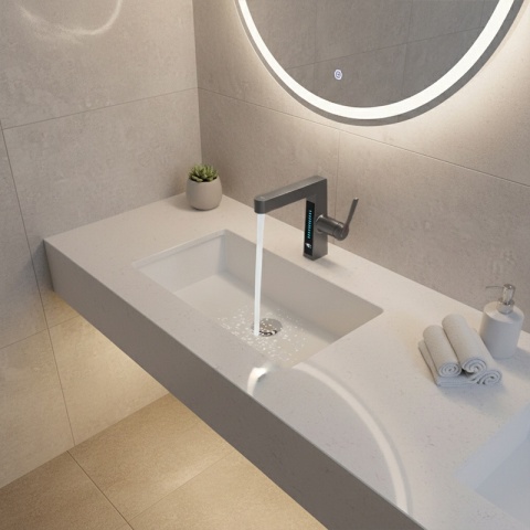 BATERIA UMYWALKOWA STOJĄCA ŁAZIENKOWA Z WYCIĄGANĄ WYLEWKĄ LIDIA-GR SZARA LED