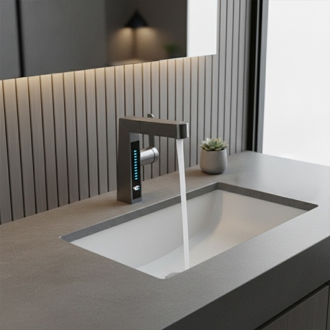 BATERIA UMYWALKOWA STOJĄCA ŁAZIENKOWA Z WYCIĄGANĄ WYLEWKĄ LIDIA-GR SZARA LED