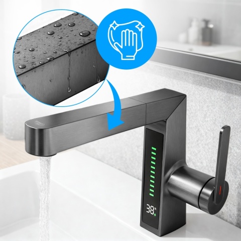 BATERIA UMYWALKOWA STOJĄCA ŁAZIENKOWA Z WYCIĄGANĄ WYLEWKĄ LIDIA-GR SZARA LED