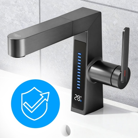 BATERIA UMYWALKOWA STOJĄCA ŁAZIENKOWA Z WYCIĄGANĄ WYLEWKĄ LIDIA-GR SZARA LED