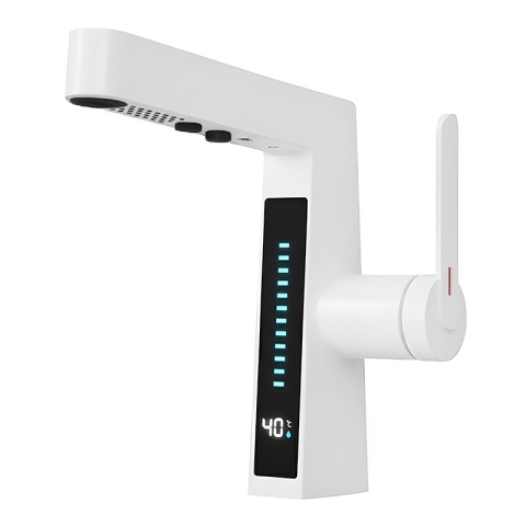 BATERIA UMYWALKOWA STOJĄCA ŁAZIENKOWA Z WYCIĄGANĄ WYLEWKĄ LIDIA-WH BIAŁA LED