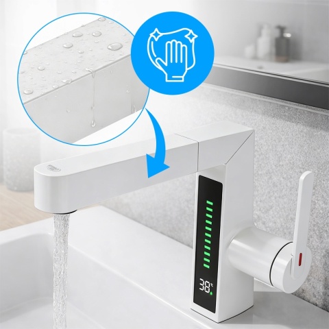 BATERIA UMYWALKOWA STOJĄCA ŁAZIENKOWA Z WYCIĄGANĄ WYLEWKĄ LIDIA-WH BIAŁA LED