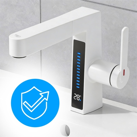 BATERIA UMYWALKOWA STOJĄCA ŁAZIENKOWA Z WYCIĄGANĄ WYLEWKĄ LIDIA-WH BIAŁA LED