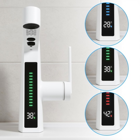 BATERIA UMYWALKOWA STOJĄCA ŁAZIENKOWA Z WYCIĄGANĄ WYLEWKĄ LIDIA-WH BIAŁA LED