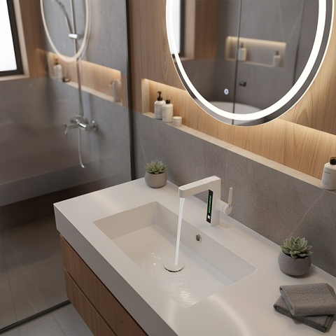 BATERIA UMYWALKOWA STOJĄCA ŁAZIENKOWA Z WYCIĄGANĄ WYLEWKĄ LIDIA-WH BIAŁA LED