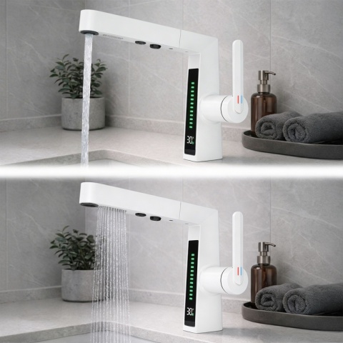 BATERIA UMYWALKOWA STOJĄCA ŁAZIENKOWA Z WYCIĄGANĄ WYLEWKĄ LIDIA-WH BIAŁA LED