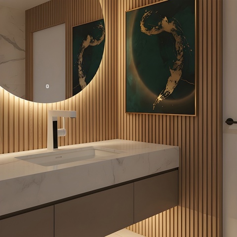 BATERIA UMYWALKOWA STOJĄCA ŁAZIENKOWA Z WYCIĄGANĄ WYLEWKĄ LIDIA-WH BIAŁA LED