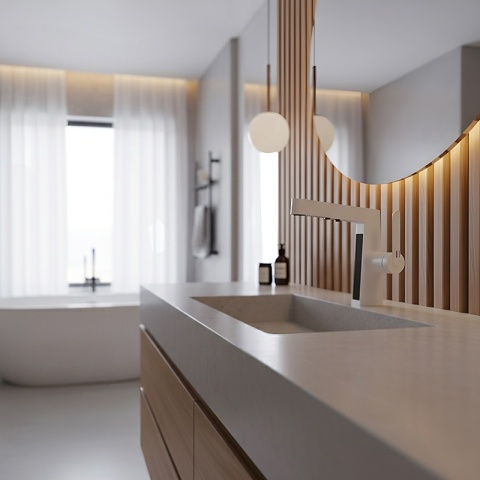 BATERIA UMYWALKOWA STOJĄCA ŁAZIENKOWA Z WYCIĄGANĄ WYLEWKĄ LIDIA-WH BIAŁA LED