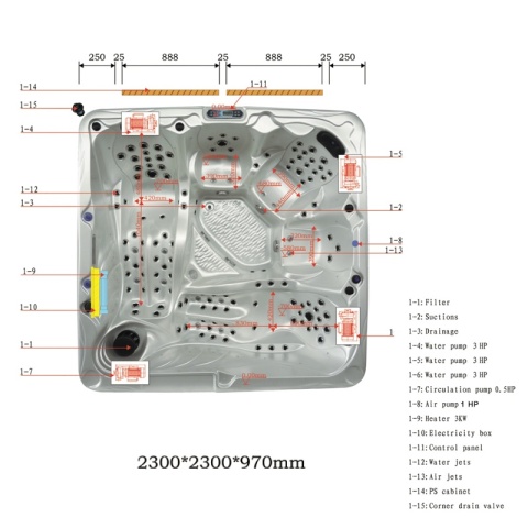 JACUZZI OGRODOWE WANNA SPA702 NIEBIESKA FALA OCEANU OBUDOWA KAWA 230x230 CM