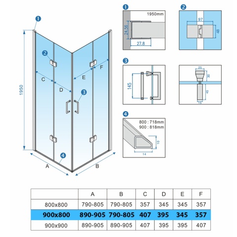 KABINA PRYSZNICOWA PROSTOKĄTNA Z-KZ12A-GL-BR-90X80 ZŁOTA SZCZOTKOWANA 90x80 CM