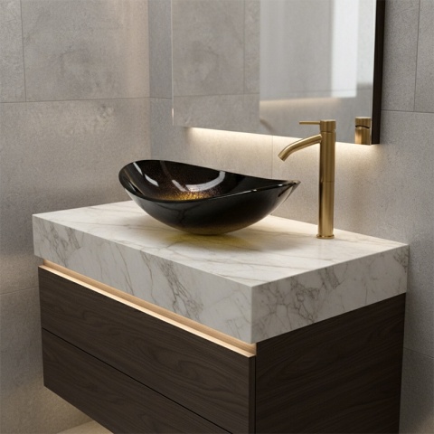 UMYWALKA NABLATOWA SZKLANA OWALNA LAVI-GL-BL-530 ZŁOTY POŁYSK 54x37 CM