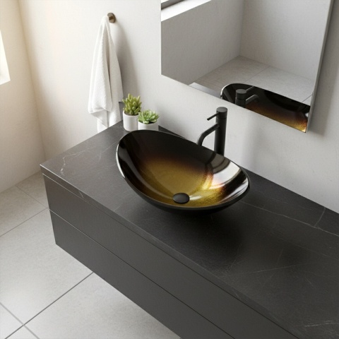 UMYWALKA NABLATOWA SZKLANA OWALNA LAVI-GL-BL-530 ZŁOTY POŁYSK 54x37 CM