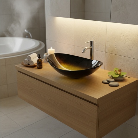 UMYWALKA NABLATOWA SZKLANA OWALNA LAVI-GL-BL-530 ZŁOTY POŁYSK 54x37 CM