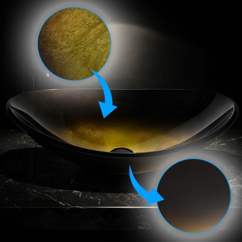 UMYWALKA NABLATOWA SZKLANA OWALNA LAVI-GL-BL-530 ZŁOTY POŁYSK 54x37 CM