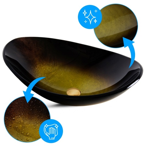 UMYWALKA NABLATOWA SZKLANA OWALNA LAVI-GL-BL-530 ZŁOTY POŁYSK 54x37 CM