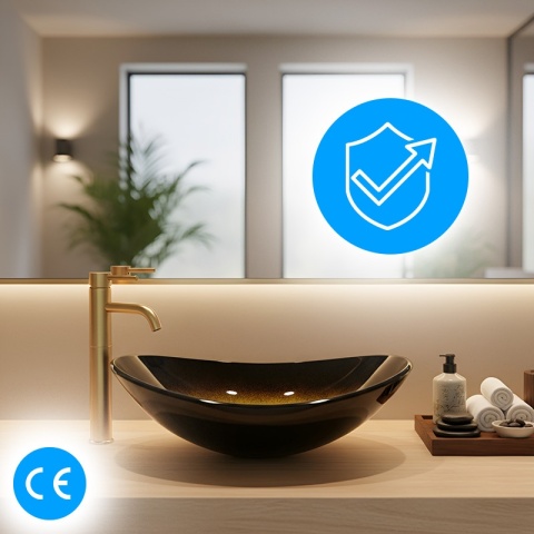 UMYWALKA NABLATOWA SZKLANA OWALNA LAVI-GL-BL-530 ZŁOTY POŁYSK 54x37 CM