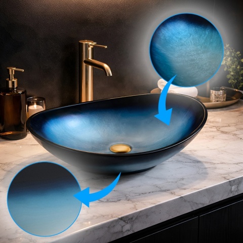 UMYWALKA NABLATOWA SZKLANA OWALNALAVI-BU-BL-530 NIEBIESKI POŁYSK 54x37 CM