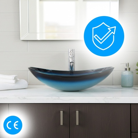 UMYWALKA NABLATOWA SZKLANA OWALNALAVI-BU-BL-530 NIEBIESKI POŁYSK 54x37 CM