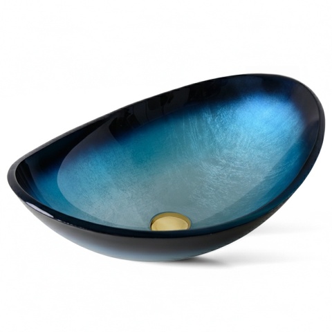 UMYWALKA NABLATOWA SZKLANA OWALNALAVI-BU-BL-530 NIEBIESKI POŁYSK 54x37 CM