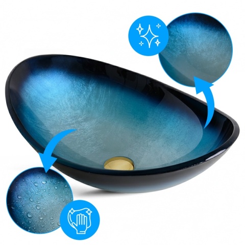 UMYWALKA NABLATOWA SZKLANA OWALNALAVI-BU-BL-530 NIEBIESKI POŁYSK 54x37 CM