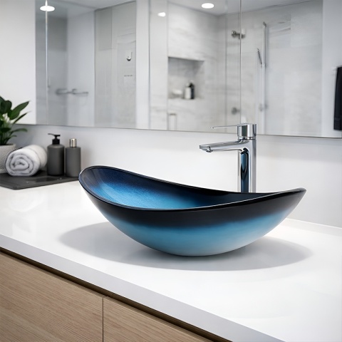 UMYWALKA NABLATOWA SZKLANA OWALNALAVI-BU-BL-530 NIEBIESKI POŁYSK 54x37 CM