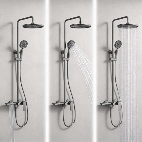 BATERIA PRYSZNICOWA ŁAZIENKOWA Z DESZCZOWNICĄ AMANDA SZCZOTKOWANA STAL