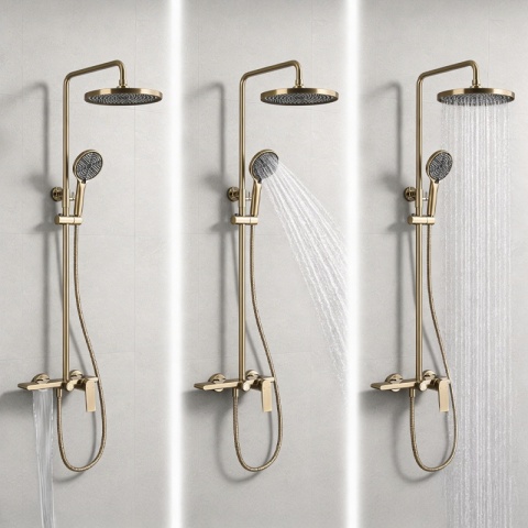 BATERIA PRYSZNICOWA ŁAZIENKOWA Z DESZCZOWNICĄ AMANDA ZŁOTA SZCZOTKOWANA