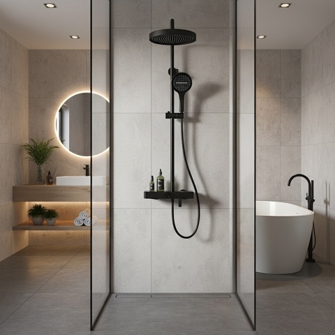 BATERIA PRYSZNICOWA ŁAZIENKOWA Z DESZCZOWNICĄ NATRYSKOWA ANDREA-BL CZARNA