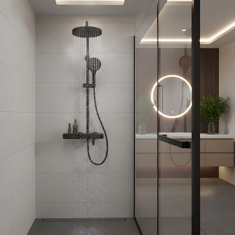 BATERIA PRYSZNICOWA ŁAZIENKOWA Z DESZCZOWNICĄ NATRYSKOWA ANDREA-BL CZARNA