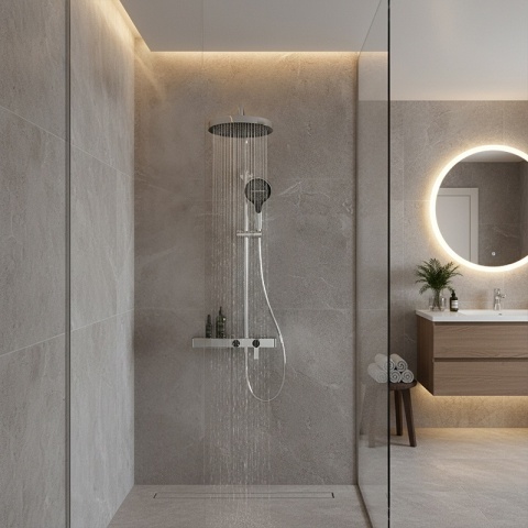 BATERIA PRYSZNICOWA ŁAZIENKOWA Z DESZCZOWNICĄ NATRYSKOWA ANDREA-CH CHROM