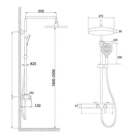 BATERIA PRYSZNICOWA ŁAZIENKOWA Z DESZCZOWNICĄ NATRYSKOWA ANDREA-CH CHROM