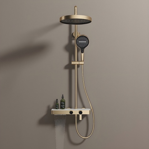 BATERIA PRYSZNICOWA ŁAZIENKOWA Z DESZCZOWNICĄ NATRYSKOWA ANDREA-GL-BR ZŁOTA SZCZOTKOWANA