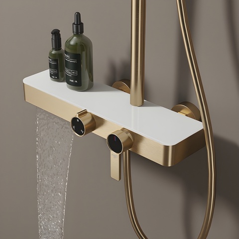 BATERIA PRYSZNICOWA ŁAZIENKOWA Z DESZCZOWNICĄ NATRYSKOWA ANDREA-GL-BR ZŁOTA SZCZOTKOWANA