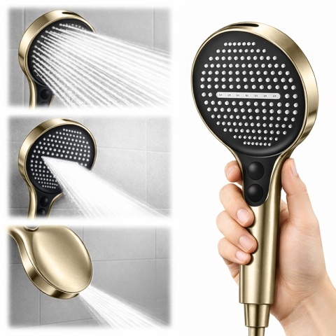 BATERIA PRYSZNICOWA ŁAZIENKOWA Z DESZCZOWNICĄ NATRYSKOWA ANDREA-GL-BR ZŁOTA SZCZOTKOWANA