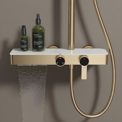 BATERIA PRYSZNICOWA ŁAZIENKOWA Z DESZCZOWNICĄ NATRYSKOWA ANDREA-GL-BR ZŁOTA SZCZOTKOWANA