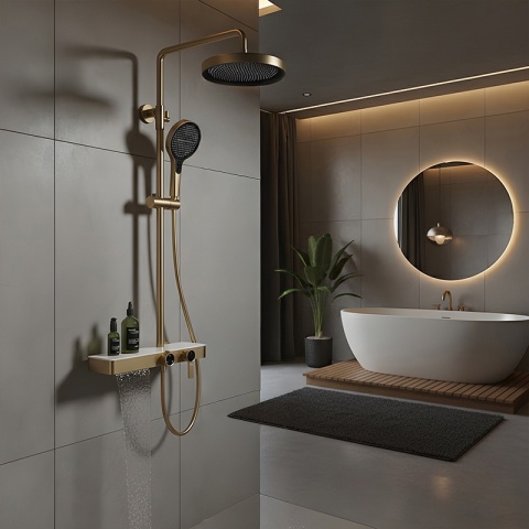 BATERIA PRYSZNICOWA ŁAZIENKOWA Z DESZCZOWNICĄ NATRYSKOWA ANDREA-GL-BR ZŁOTA SZCZOTKOWANA